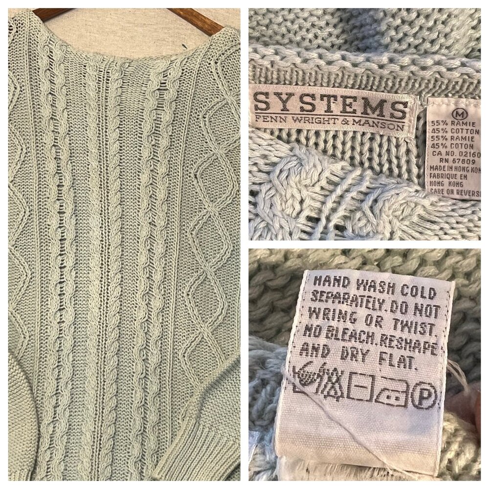 Fenn Wright & Manson Cable Knit Sweater Fisherman Light Blue Size Medium - Picture 6 of 12